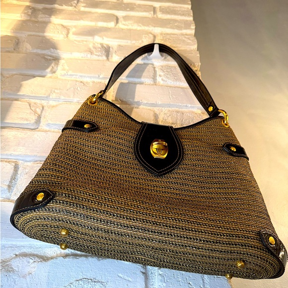 ERIC JAVITS black and gold woven shoulder bag. - Picture 1 of 10